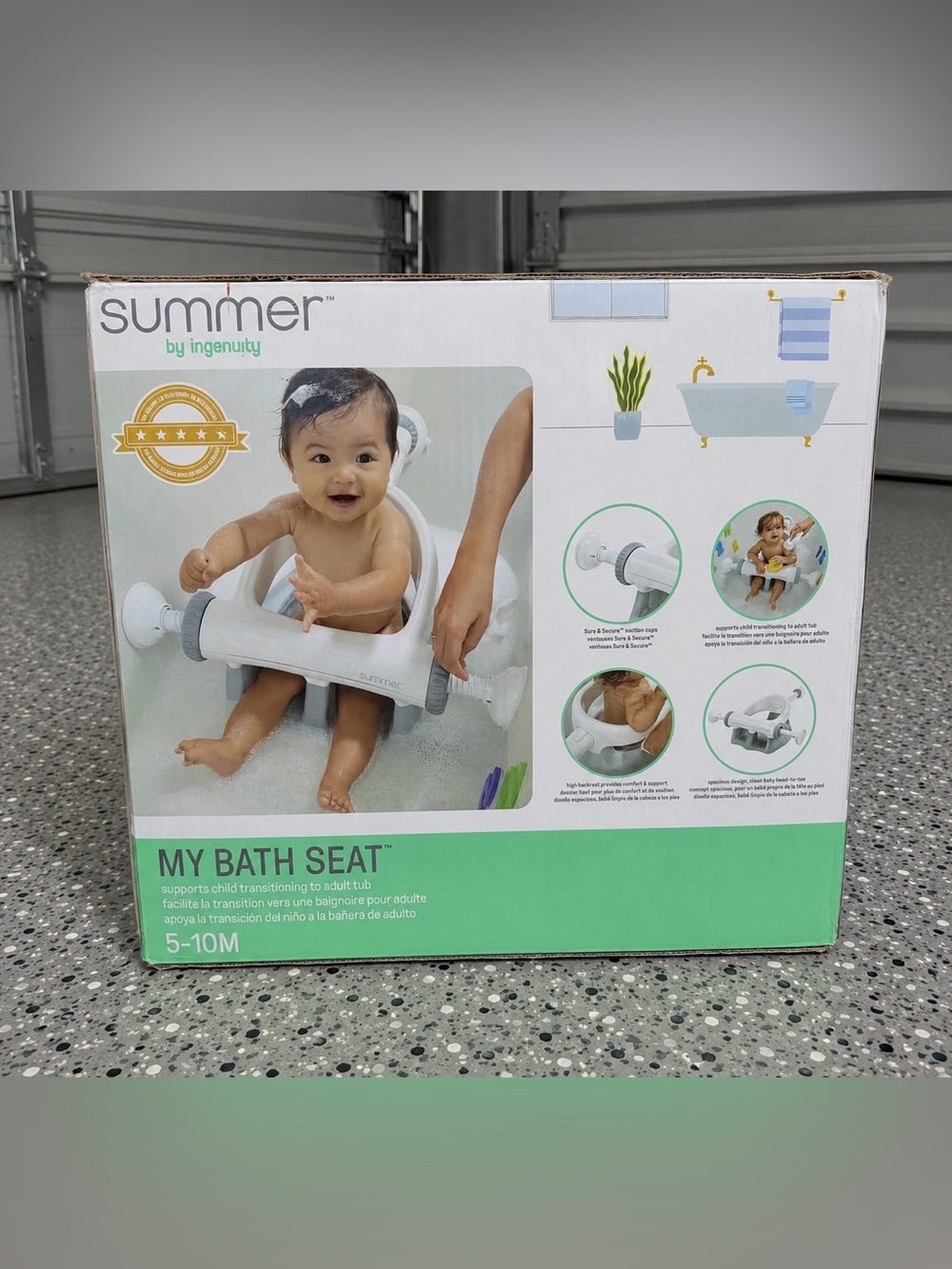 Summer by Ingenuity My Bath Seat Baby Bath Tub Seat 5-10M White/Gray